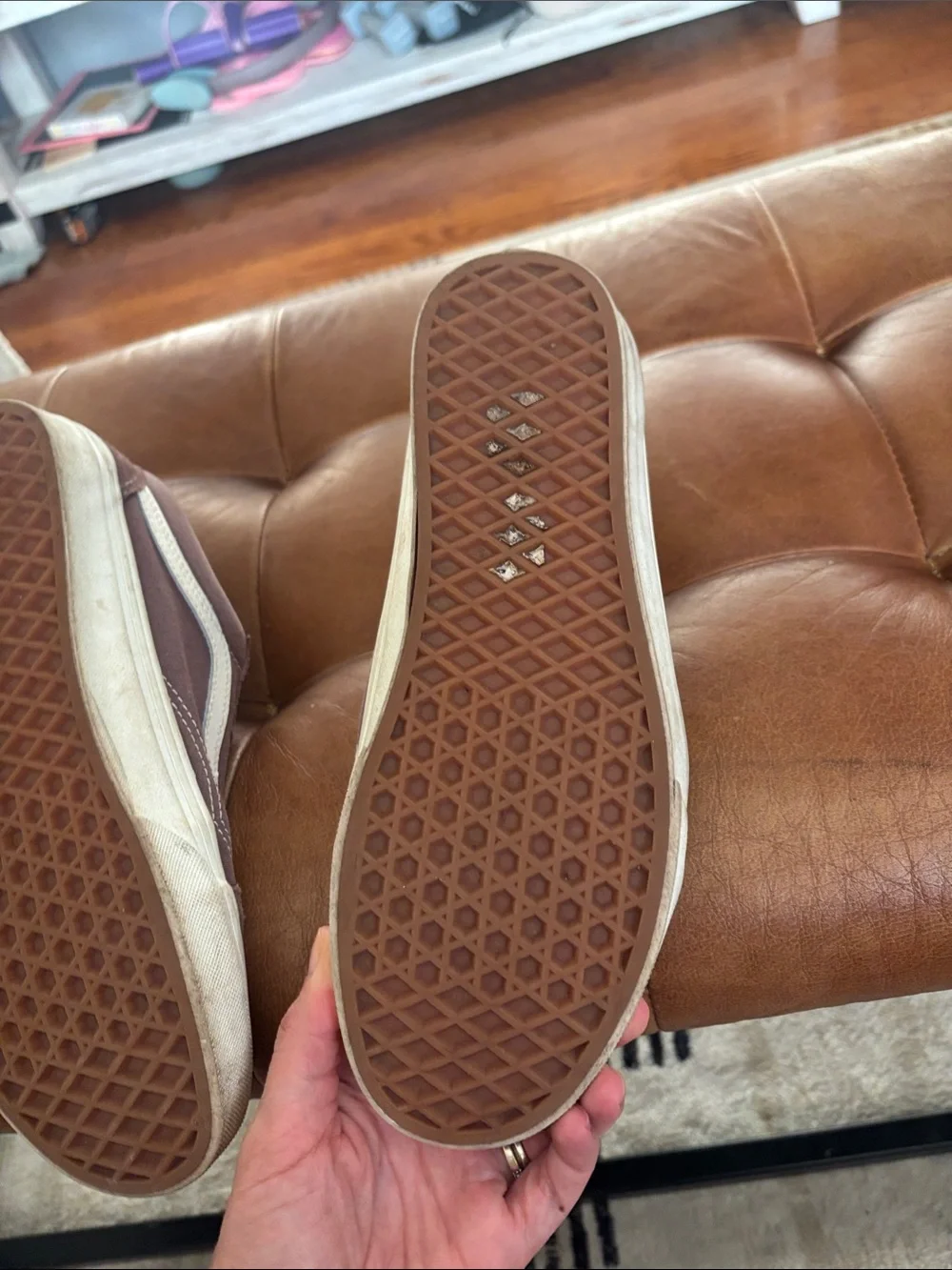 Women’s Brown Suede Vans Velcro Sneakers